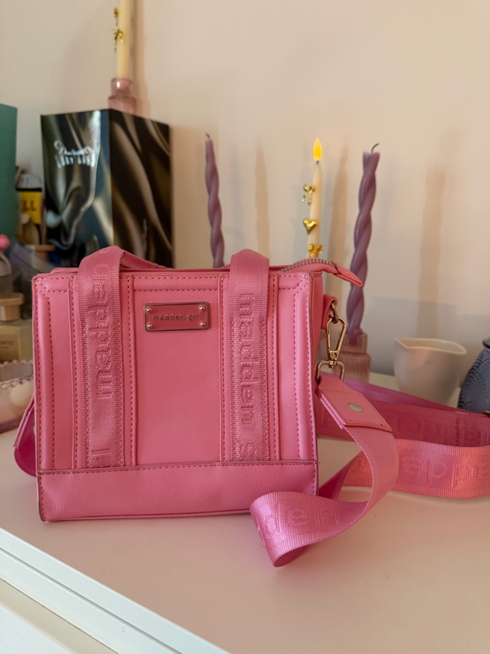 Madden Girl pink mini crossbody tote